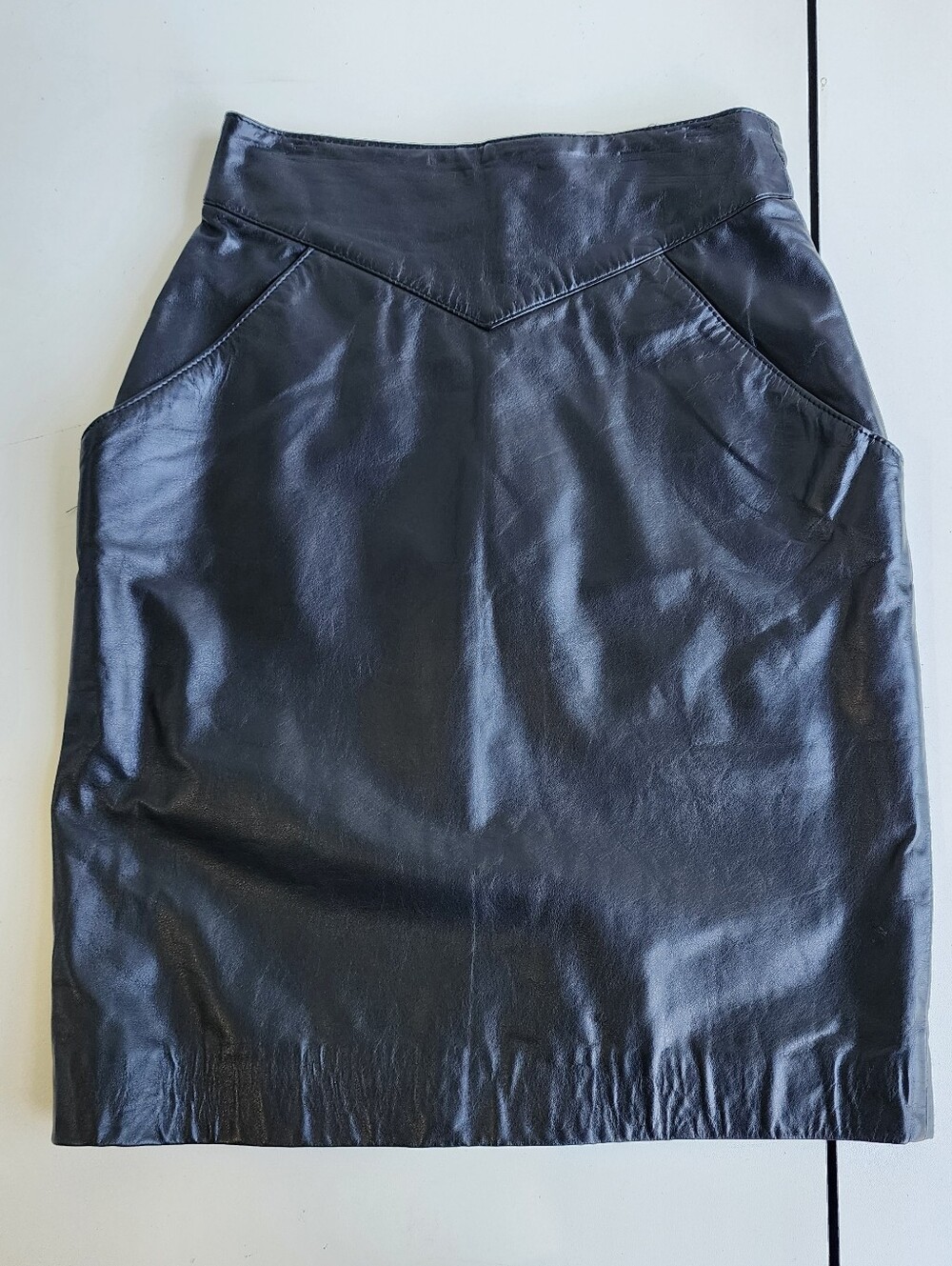 VTG Cedars Black Genuine Leather Soft Pencil Skirt Knee Length Womens Size 4